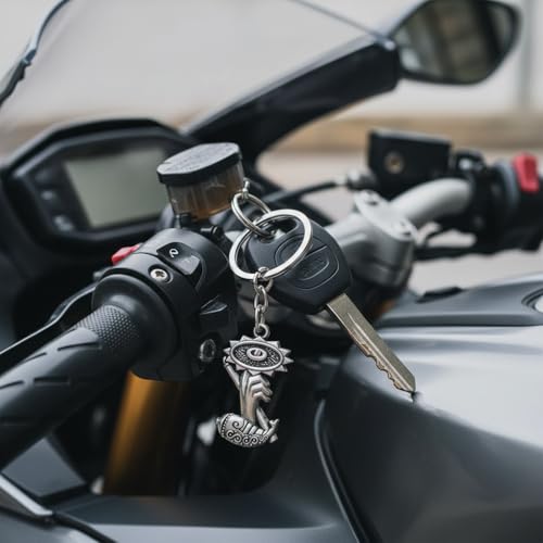 Image of M Men Style Metal Hand Symbol Keychain for Car & Bike Keys | Decorative Round Emblem Key Ring | Durable Metal Key Holder for Men & Women