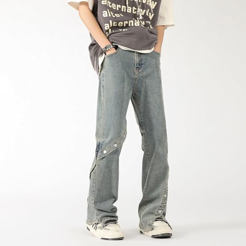 Men's Jeans Spring Button High Street Denim Casual Elastic Waist Pants4