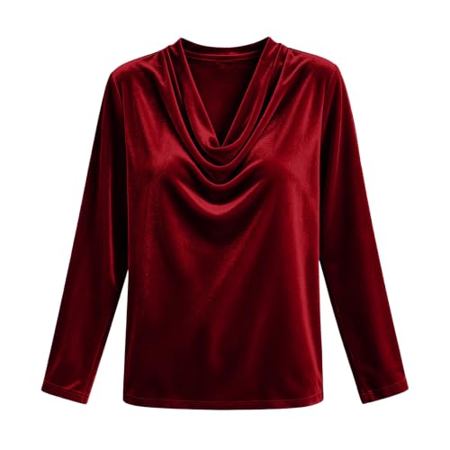 Velvet Tops for Women Cowl Neck Long Sleeve Dressy Casual Velour Shirt - image 8