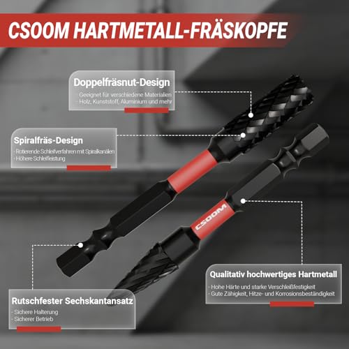 CSOOM 10 Stück Hartmetall Frässtifte mit Sechseckgriff Doppelschnitt Drehfeile Zylinderendschnitt, Schneidefräser, Schneidefräser, Schneideisen für Stahlmetallbearbeitung, Polieren und Gravieren