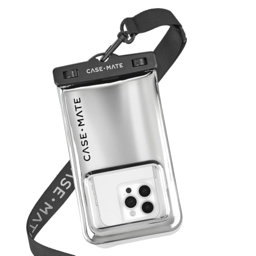 Image of Case-Mate IP68 Waterproof Phone Pouch - Silver Chrome | Touchscreen Floating Waterproof Mobile Cover w /Crossbody Lanyard - Fits All Phones - Travel Accessory for Beach, Pool & More