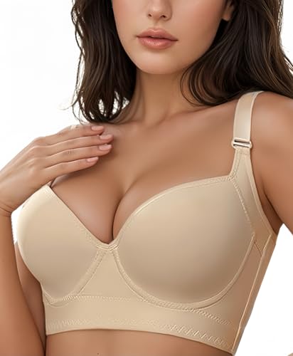 Image of Women's Push Up Bra Hide Back Fat Full Coverage Bras with High Support Plus Size T-Shirt Bra for Smoothing Back