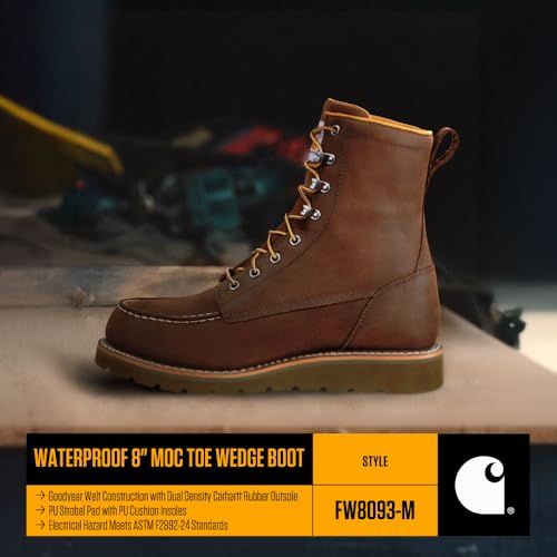 Image of Carhartt Men's WP 8 inch Moc Soft Toe Wedge Boot | PU Cushioned Comfort & Wedge Design, Slip-Resistant Outsole, Oil-Tanned Leather Upper, Waterproof Protection