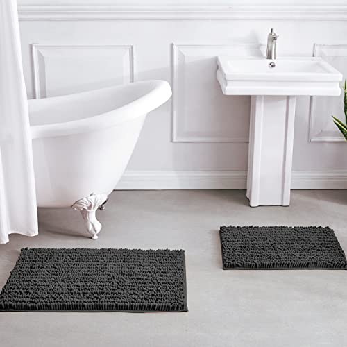 Suchtale Luxury Chenille Bathroom Rug, Non Slip Bath Mat (17X24 Inch Dark Grey) Water Absorbent Soft Plush Shaggy Microfiber Rugs, Machine Washable Dry Extra Thick Small Carpet For Shower Floor #TOP7