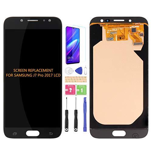 Para Samsung Galaxy J7 Pro 2017 J730 J730F/DS J730G/DS J730GM/DS Pantalla LCD reemplazo digitalizador Kits de montaje de vidrio, película templada, pegamento y herramientas (negro) Cover