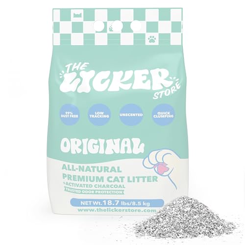 The LICKER Store CLR2000A Unscented Premium Clumping Bentonite Clay Cat Litter w/Activated Charcoal, Natural Odor Control, 99% Dust-Free, 18.7 LBS