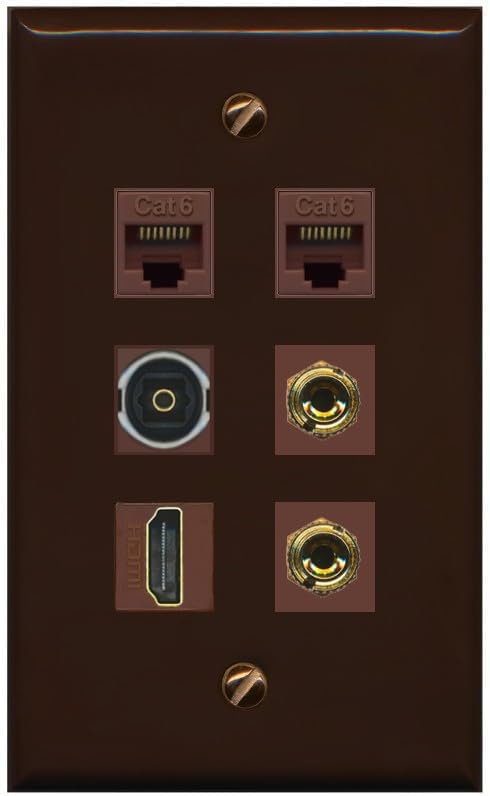 RiteAV 1 Speaker 2 Banana Binding Post Wall Plate 2 Cat6 1 x Toslink Optical and HDMI - Flat Style [Stainless Steel]