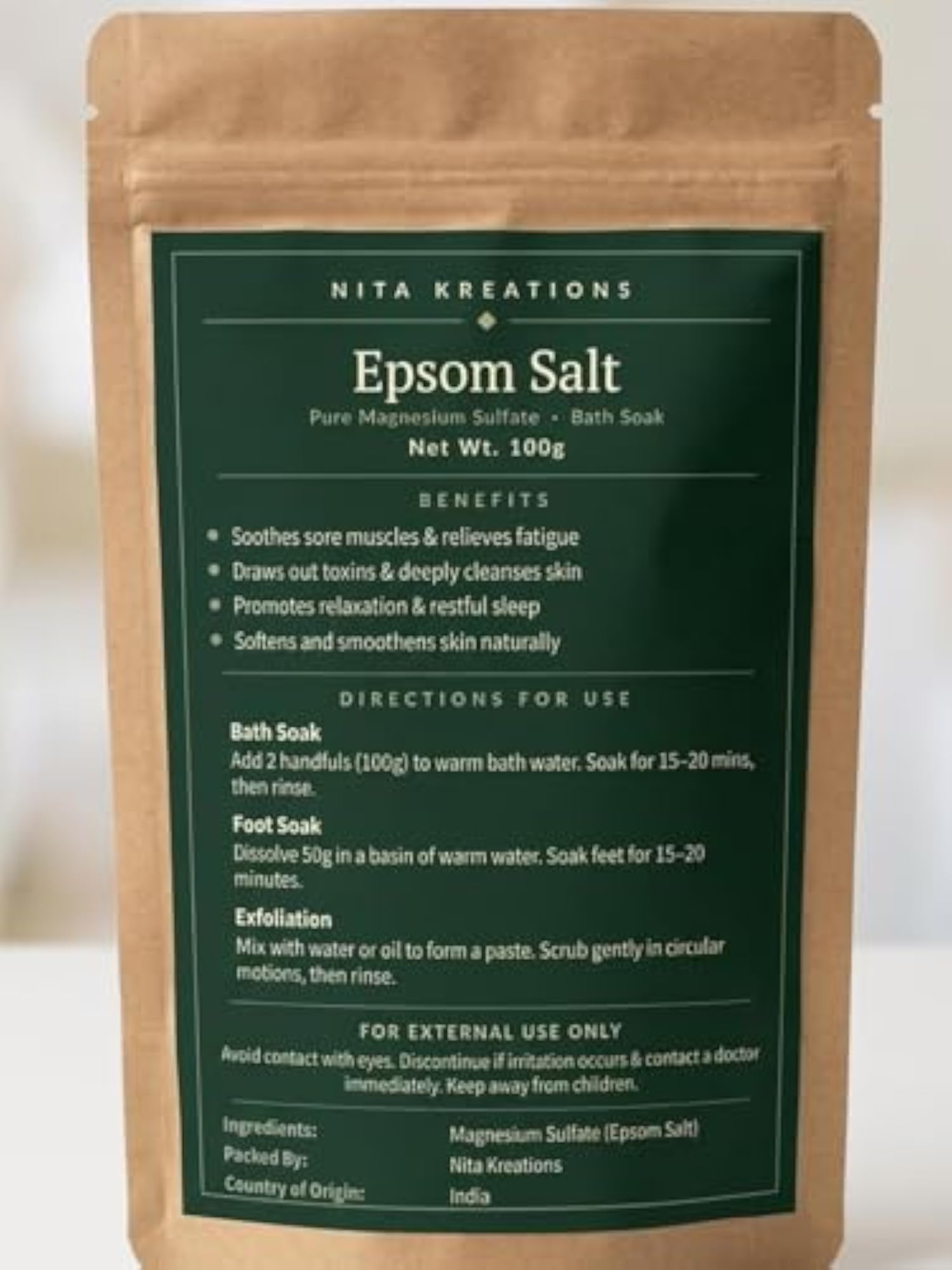 Pure Epsom Salt for Soothing Muscle Recovery, 100g