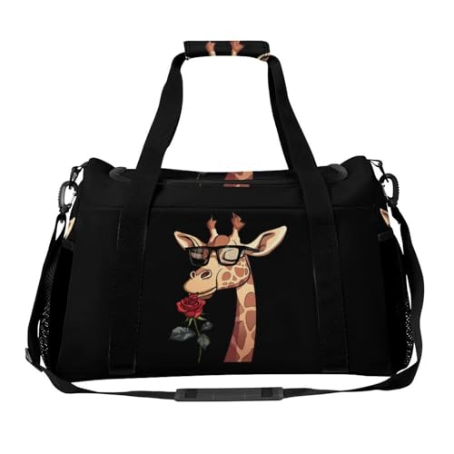Animal Glasses Giraffe Flowers Roses Gym Bag Travel Duffle Bags Shoulder Carry On Weekender Bag Hangbag for Women Men