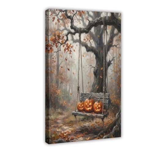 Toile pumpkin swing forêt d'automne pour raviver un grand mur vide