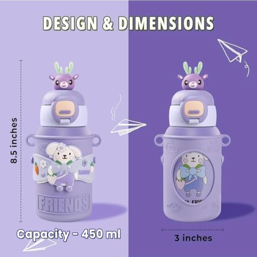 Image of Katty Mao Kids Water Bottle, Sipper Water Bottle For School (Rabbit, Sea Blue)