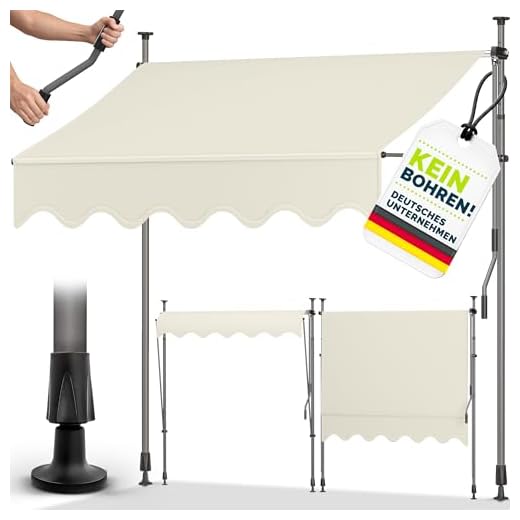 tillvex Klemmmarkise mit Handkurbel Balkon | Balkonmarkise ohne Bohren | Markise UV-beständig & höhenverstellbar | Sonnenschutz Terrasse & Garten wasserdicht (Sand, 250cm)
