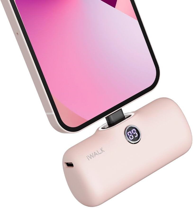 iWALKPortable Charger 4800mAh Power Bank PD Fast Charging Small Docking Battery with LED Display Compatible with iPhone 14/14 Pro Max/13/13 Pro Max/12/12 Pro/11/X/8/7/6,Pink