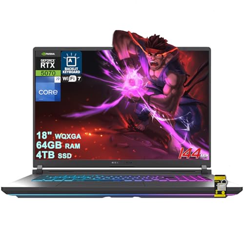 Image of ASUS ROG Strix G18 G815 Gaming AI Laptop 18 inch WUXGA 144Hz (100% sRGB, 3ms) Intel 24-core i9-14900HX 64GB DDR5 4TB SSD GeForce RTX 5070 GDDR7 (Up to 798 AI Tops) RGB Backlit WiFi7 Win11 ICP Hub