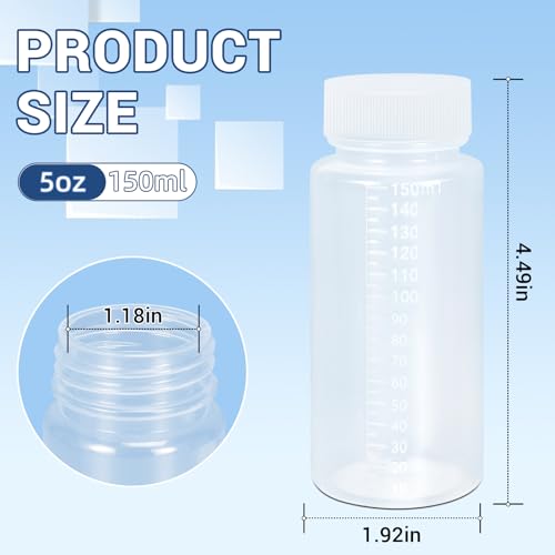 ASEVAT 5oz 4Pack Wide Mouth Plastic Bottles Reagent Bottle, Scaled Pill Bottle Laboratory Chemical Container with Screw Cap, Plastic Sample Containers for Storage or Home (Clear)