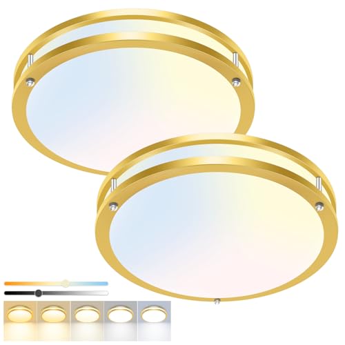 hepside 2 Pack Flush Mount Ceiling Light Fixture, Dimmable & 5CCT Ceiling Light Black, 13inch 24W 3000K 3500K 4000K 5000K 6500K Adjustable Ceiling Lamps for Kitchen Bathroom Bedroom Hallway