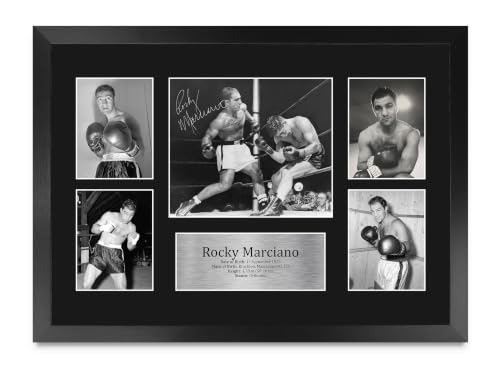 Cartel de Rocky Marciano recuerdos de boxeo firmados cuadro A3 enmarcado