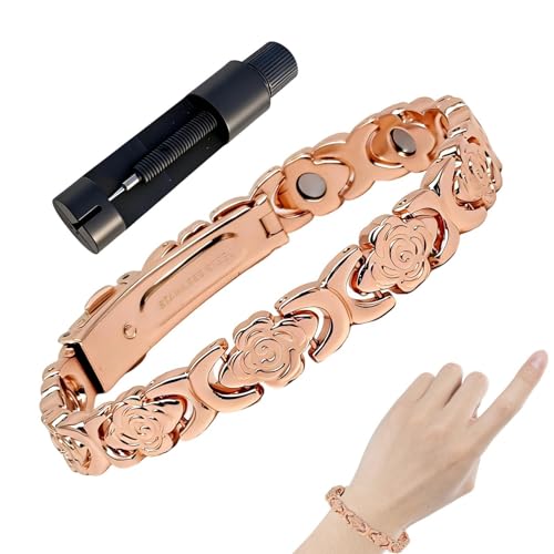 Pulseras de flores para mujer – 1 pieza de decoración de muñeca con rosa hueca, accesorio de buena suerte con imán incorporado, joyería floral elegante | Pulsera ajustable para mujer, papá, pareja, pr