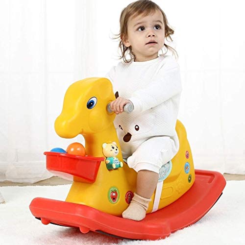 ZHANGYUEFEIFZ Schaukelpferd Plüsch Schaukeltier Pferd Rocking Horse Kinder Gelb Baby Spielzeug Musikkunststoff 1-3 Jahre… – Bild 3