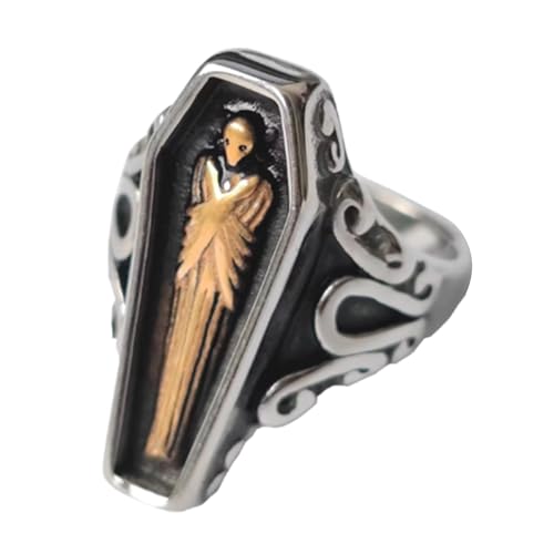 Image of JAJAFOOK Jewelry Vintage Portrait Vampire Coffin Ring for Men's Titanium Steel Rings, Metal, stainless steel