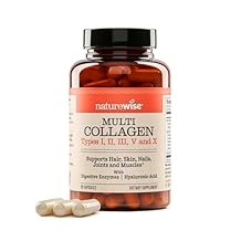NatureWise Multi Collagen Peptides Pills for Women & Men - Type I, II, III, V, X w/Hyaluronic Acid - Supports Skin, Hair, Joint Health* - Grass Fed, Gluten Free, Non-GMO - 90 Capsules[30 Day Supply]