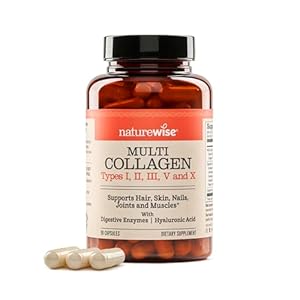 NatureWise Multi Collagen Peptides Pills for Women & Men – Type I, II, III, V, X w/Hyaluronic Acid – Supports Skin, Hair, Joint Health* – Grass Fed, Gluten Free, Non-GMO – 90 Capsules[30 Day Supply]