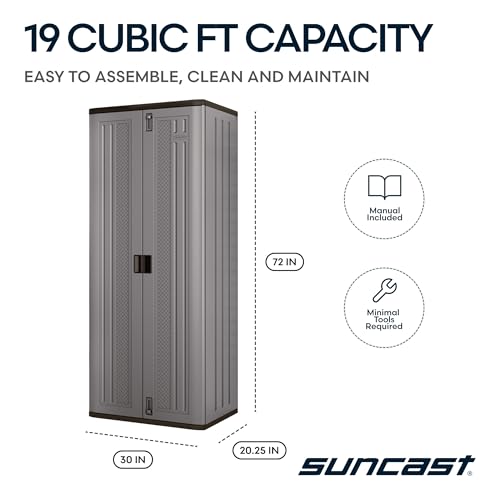 Image of Suncast 72-Inch Tall Storage Cabinet, Platinum Resin Garage Storage Cabinet