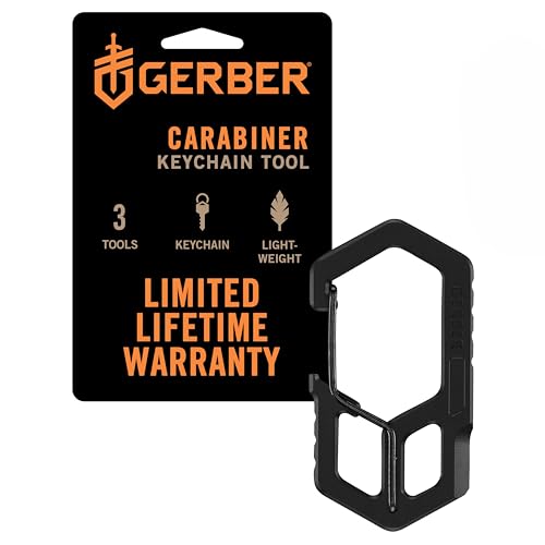 Gerber Multi-Tool und Schlüsselanhänger, Carabiner, 3-Kammer-Karabiner mit Verpackungsöffner und Flaschenöffner, Länge: 6,1 cm, Gewicht: 18 g, Edelstahl, Schwarz, 1075355