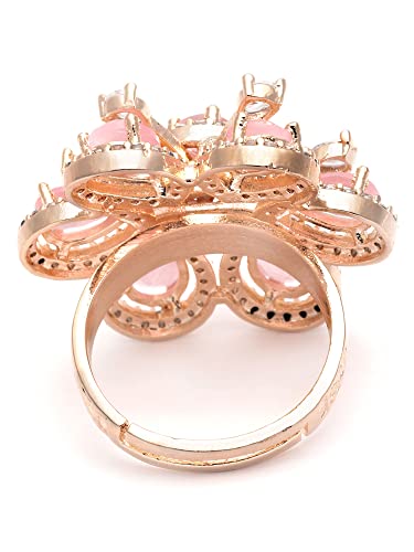 Image of Karatcart Platinum Plated Elegant Austrian Crystal Adjustable Leaf Ring for Women and Girls