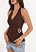 PRETTYGARDEN Womens Halter Top 2026 Spring Tie Wrap Sleeveless Ruched V Neck Fitted Summer Tops Backless Fashion Y2k Clothes (Brown,Medium)