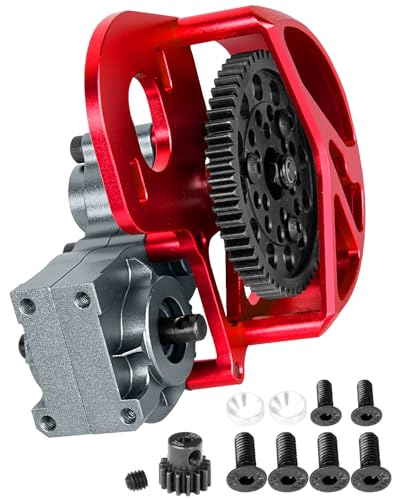 hopsupRC Aluminum Transmission Gearbox Upgrades Part for 1/10 SCX10, SCX10 II 90046,90047,Wraith,AX10 RC Crawler Truck,Center Transmission Gearbox Hops up,Red with Titanium