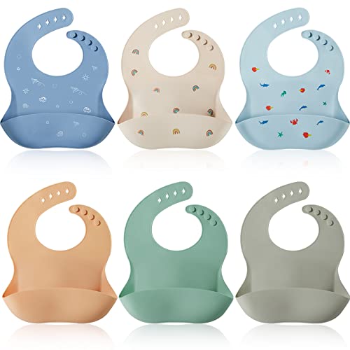 Jagely 6 Pcs Baby Silicone Bibs Soft Adjustable Fit Baby Bibs Waterproof Feeding Silicone Bibs With Food Catcher Pocket For Toddlers Girls Boys #TOP3