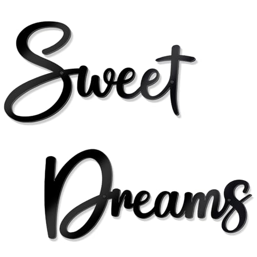 Sinseike Bedroom Wall Decor Sweet Dreams Metal Wall Decor Above Bed Modern Minimalist Metal Wall Art Bedroom 12.1x6.5 14.9x6.5 Inch (Black)