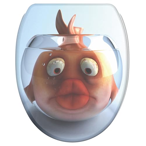 Sanilo WC Sitz mit Absenkautomatik & Schnellverschluss, Toilettendeckel per Knopfdruck abnehmbar, einfache Montage von oben (Goldfisch)