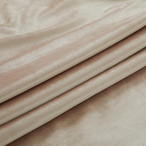 Image of PRIMROSE Champagne Polyester Velvet Curtains 90 inch Long for Living Room,Set of 2 Panels Blackout Rod Pocket Back Tab Window Treatment Room Darkening Heavy Decorative Curtains Drapes for Bedroom