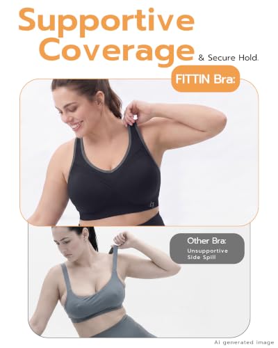 Image of FITTIN Supportive Sports Bras for Women: Padded Racerback for Yoga Workout | Full Coverage No Bounce Zero-Pressure Comfort Wide Strap Seamless for Pilates Gym - for C-DDD Cups Plus Size Large Bust Women