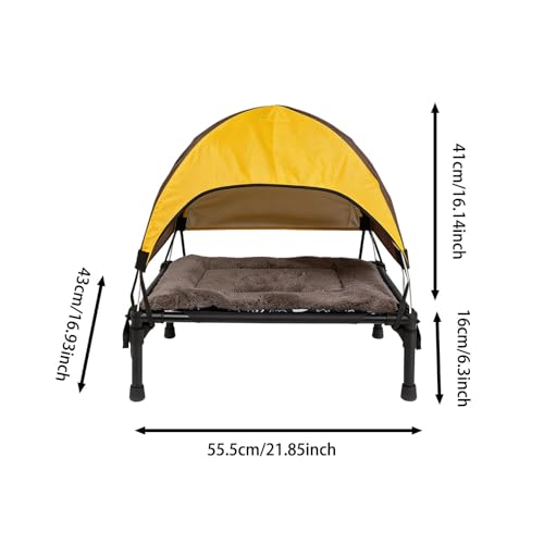 Generisch Hundeliege Outdoor Mit Dach, Erhöhtes Hundebett Outdoor Kühlend, Tragbares Haustierbett Mit Sonnenschutz, Atmungsaktiv Für Camping Strand Garten Für Kleine Bis Mittlere Hunde (gelb-3