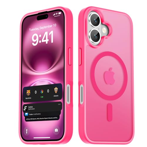 Image of LATVIN for iPhone 16 Plus Case, Magnetic Phone Cover, Compatible with MagSafe, Military Grade Protection, Translucent Matte Frosted Back, Hot Pink