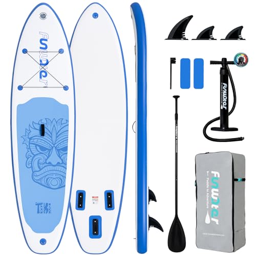 FunWater 10'6×33"×6" Inflatable Stand Up Paddle Board with Premium SUP Paddleboard Accessories,Adults & Youth for All Skill Levels, Included with Board, Paddle, Pump, Three Fins, Backpack
