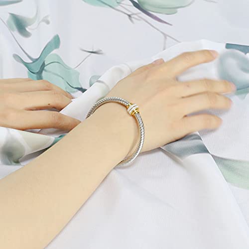 Tiyad Cable Bracelet Stainless Steel Vintage Twisted Wire Composite Open Bangle Bracelet, Adjustable Cuff Bangle Bracelet for Women & Men3