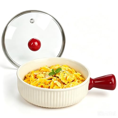 Ceramic Microwave Egg Cooker, Non-Stick Scrambled with Lid, BPA Free & Plastic Free Quick Cooking Egg Maker with Lid and Hollow Hand, Dishwasher Safe (Red)
