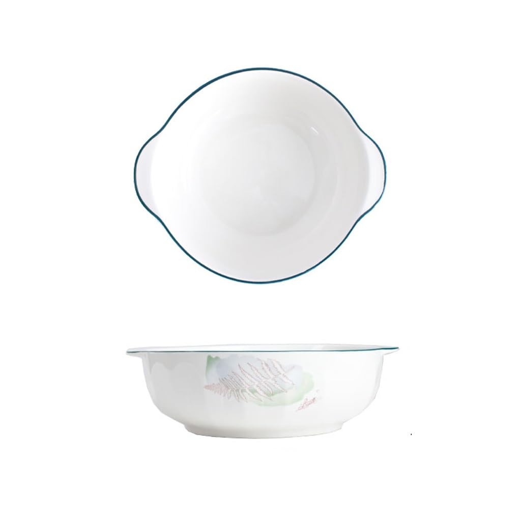 XYIANG Soup Bowl Double Ear Soup Bowl Household Ceramic Ramen Bowl Tableware Soup Noodle Bowl Soup Pot Tableware Deep Bowls (B Small)