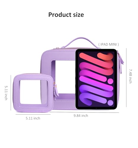 Image of LETGO Clear Mahjong Tile Bag Set,Large Capacity Clear Toiletry Bag for Women Travel Makeup Bag,Vegan Leather Cosmetic Pouch Car Bag for Essentials(Mini+Large Purple)