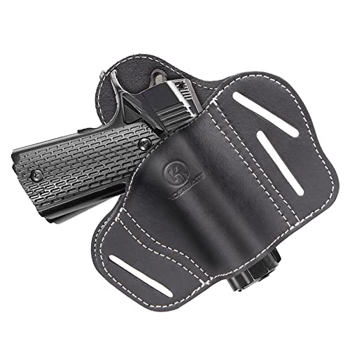 Kosibate 1911 Holster Owb, Leather Pancake Holster Fits All 1911 Style Handguns - Colt 1911 - Sig Sauer - Remington - Ruger & More Black #TOP6