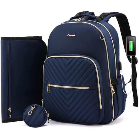 LOVEVOOK Changing Bag Backpack, Baby Nappy Diaper Bag with Portable Changing Mat, Pacifier Holder, and Stroller Straps, Large Lightweight Baby Changing Bags for Travel Mom and Dad, Navy Blue Cover