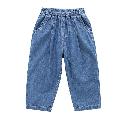Girls Baggy Blue Jeans Elastic Waist Baggy Denim Pants Wide Leg Breathable Jeans with Pockets Fall Casual Pants Trouser