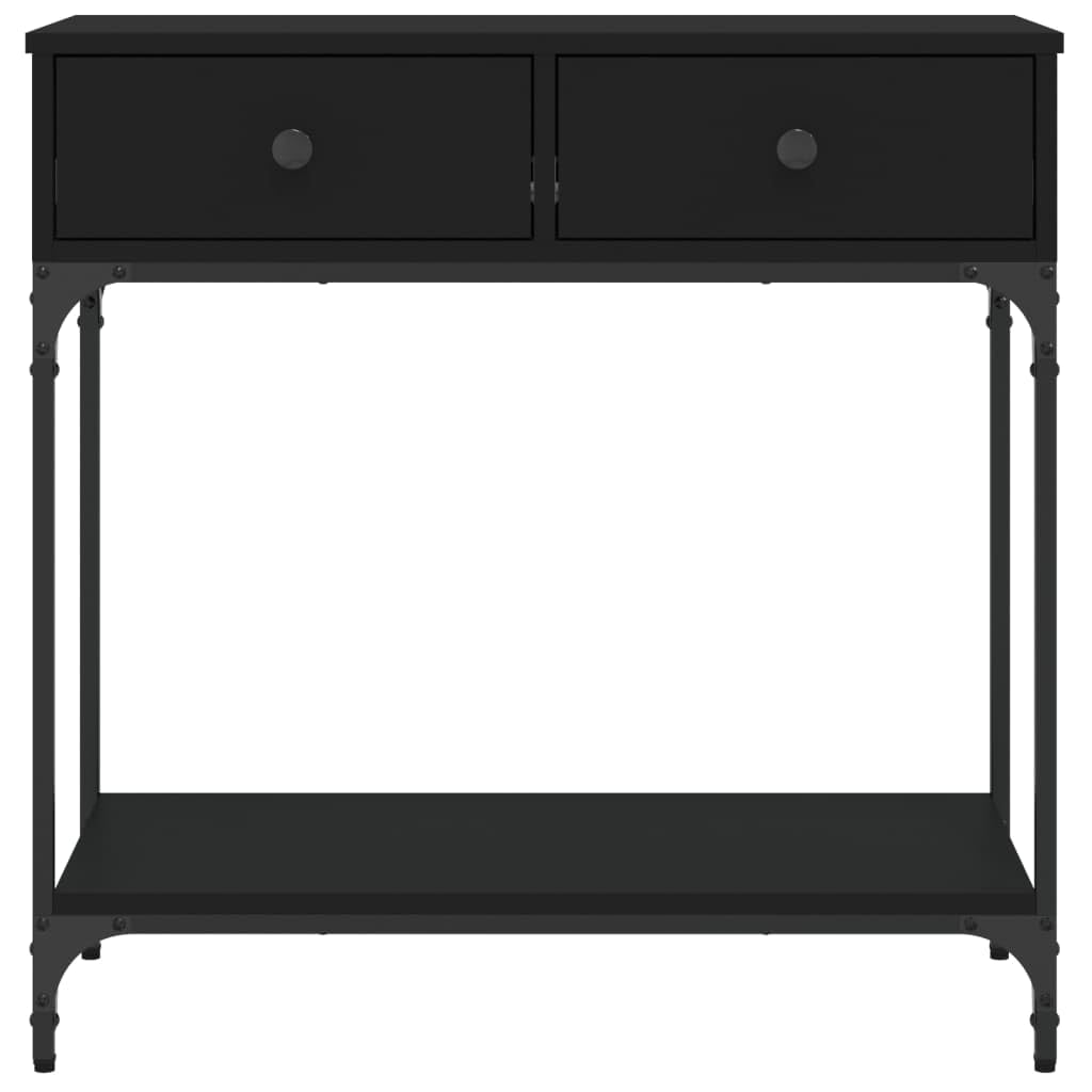 Table Console Noire 75x34,5x75cm - Meuble Entrée Avec 2 Tiroirs Et étagère Bois Ingénierie