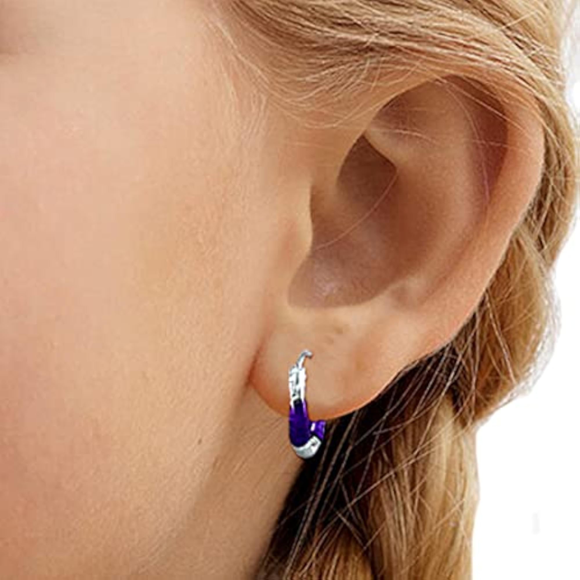 925 Sterling Silver Violet Enamel Hoops for Girls