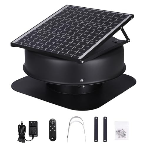VEVOR Solar Attic Fan, 40 W, 1230 CFM Large Air Flow Solar Roof Vent Fan, Low Noise and Weatherproof with 110V Smart Adapter, Ideal for Home, Greenhouse, Garage, Shop, RV, FCC Listed