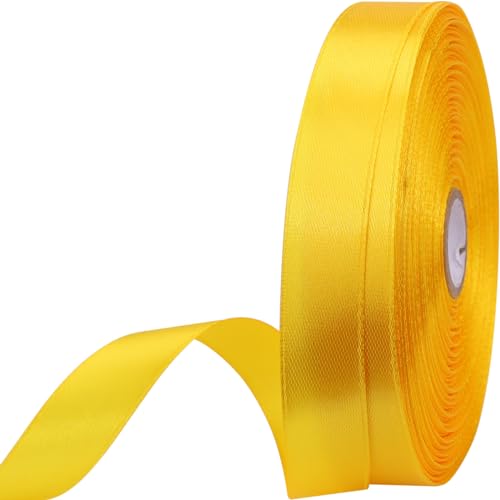 5/8 inches 50 Yard Yellow Satin Ribbon for Gift Wrapping Wedding Crafts Christmas Easter Floral Hair Invitation Decorations and More